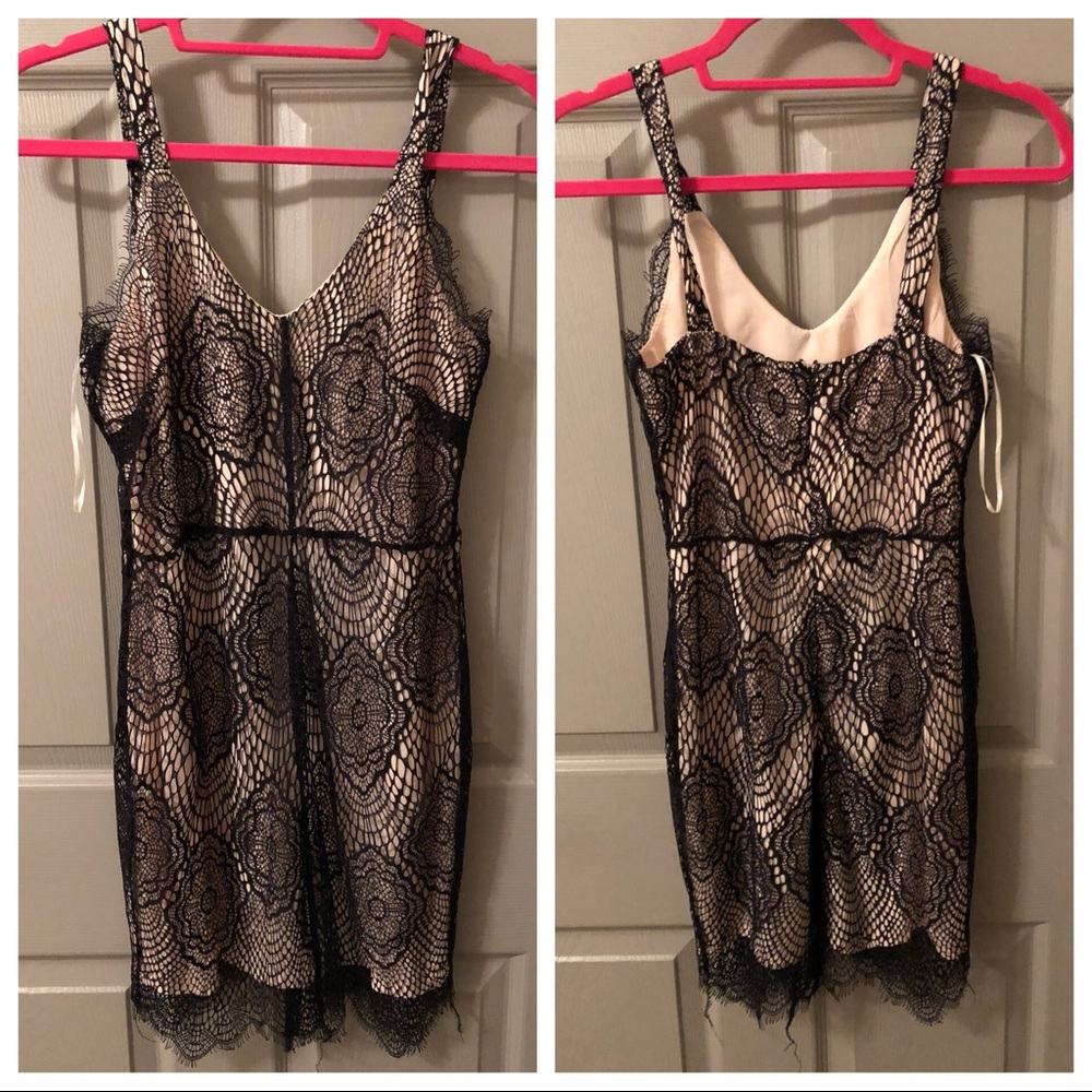 Black/tan Boohoo body-con lace dress